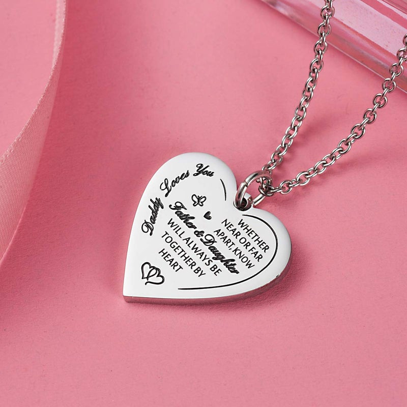 Haoflower To My Daughter Whether Near Or Far Apart We Will Always Be Together By Heart Luxury Pendant Necklace Gift From Daddy Mommy (Daddy Loves You) - Image 2